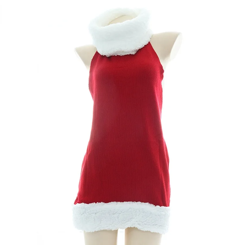 Vestido de suéter ahuecado con correa de corsé para mujer, suéter de cuello alto de pecho abierto, prendas de punto sin espalda, vestido de Cosplay de Anime de Navidad Sexy