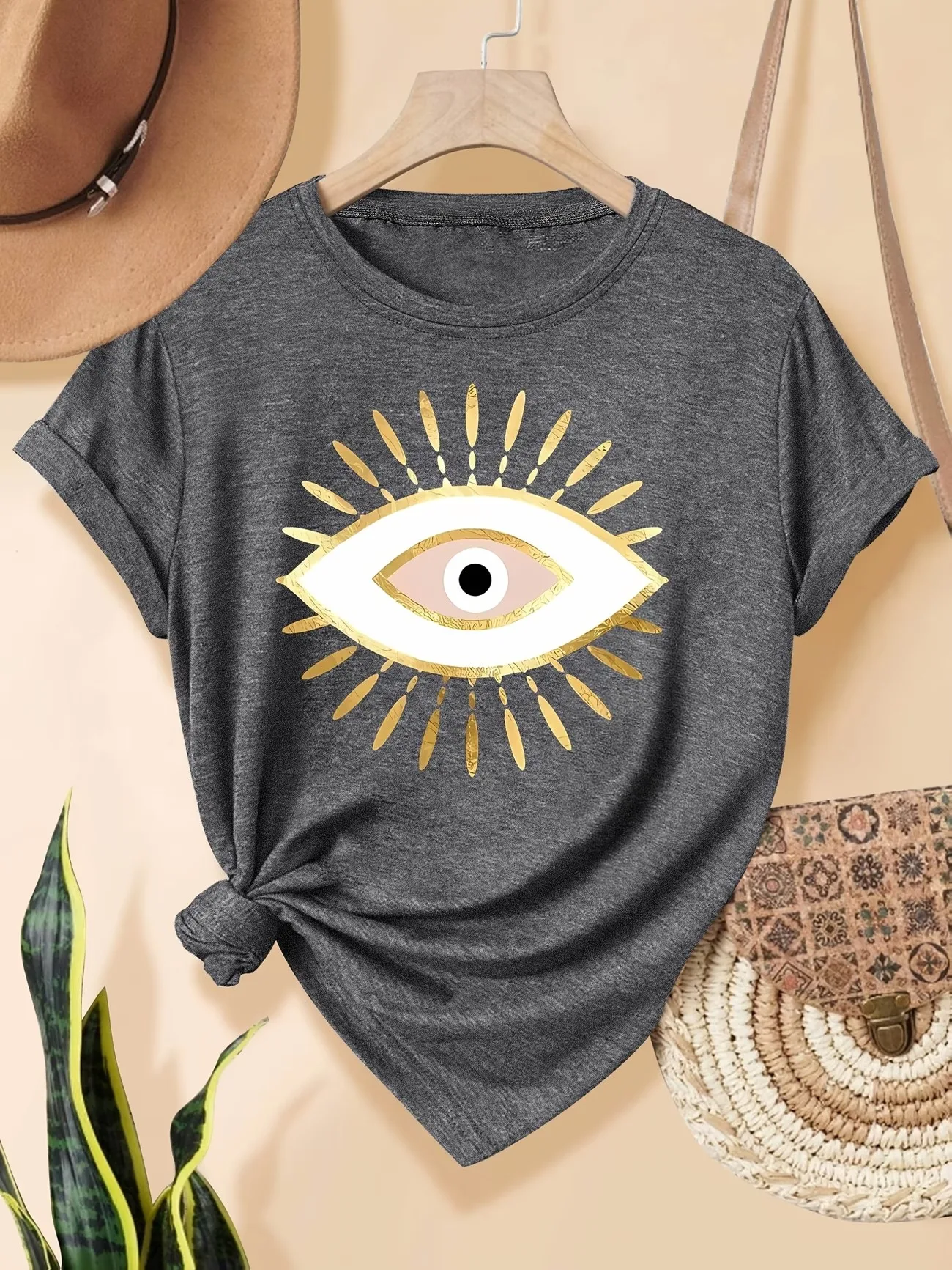 Vintage Harajuku Eye Graphic Print T-shirt Women Short Sleeve Fashion T Shirt Y2k Women Round Neck Retro Tshirt Comfortable