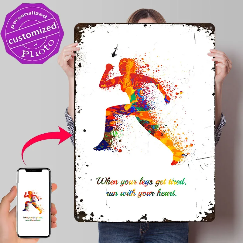 Watercolor Runner Woman Metal Poster Perfect Gift for Fans Lovers Personalized Wall Art Metal Sign for Office Decoration Gaming