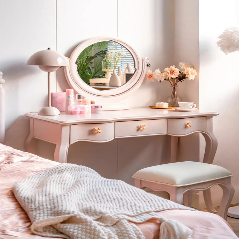 Type dressing table, solid wood European-style simple dressing table ins style bedroom light luxury dressing table
