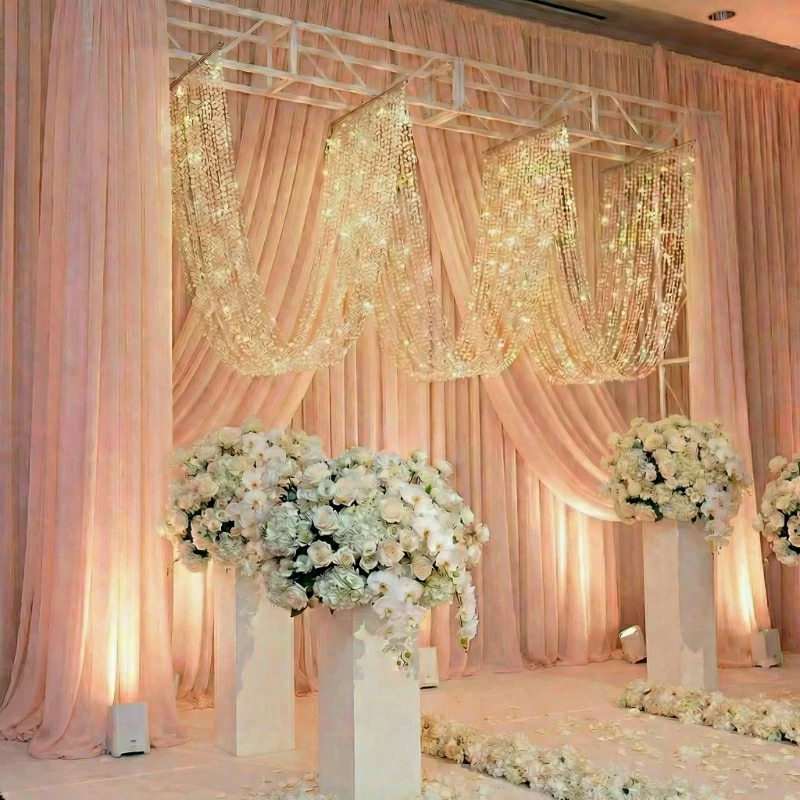 

4pcs Column Flower Holder And Ceiling Led Strings Acrylic Hanging Backdrops For Wedding Prop Outdoor Stage Party Hotel Decor