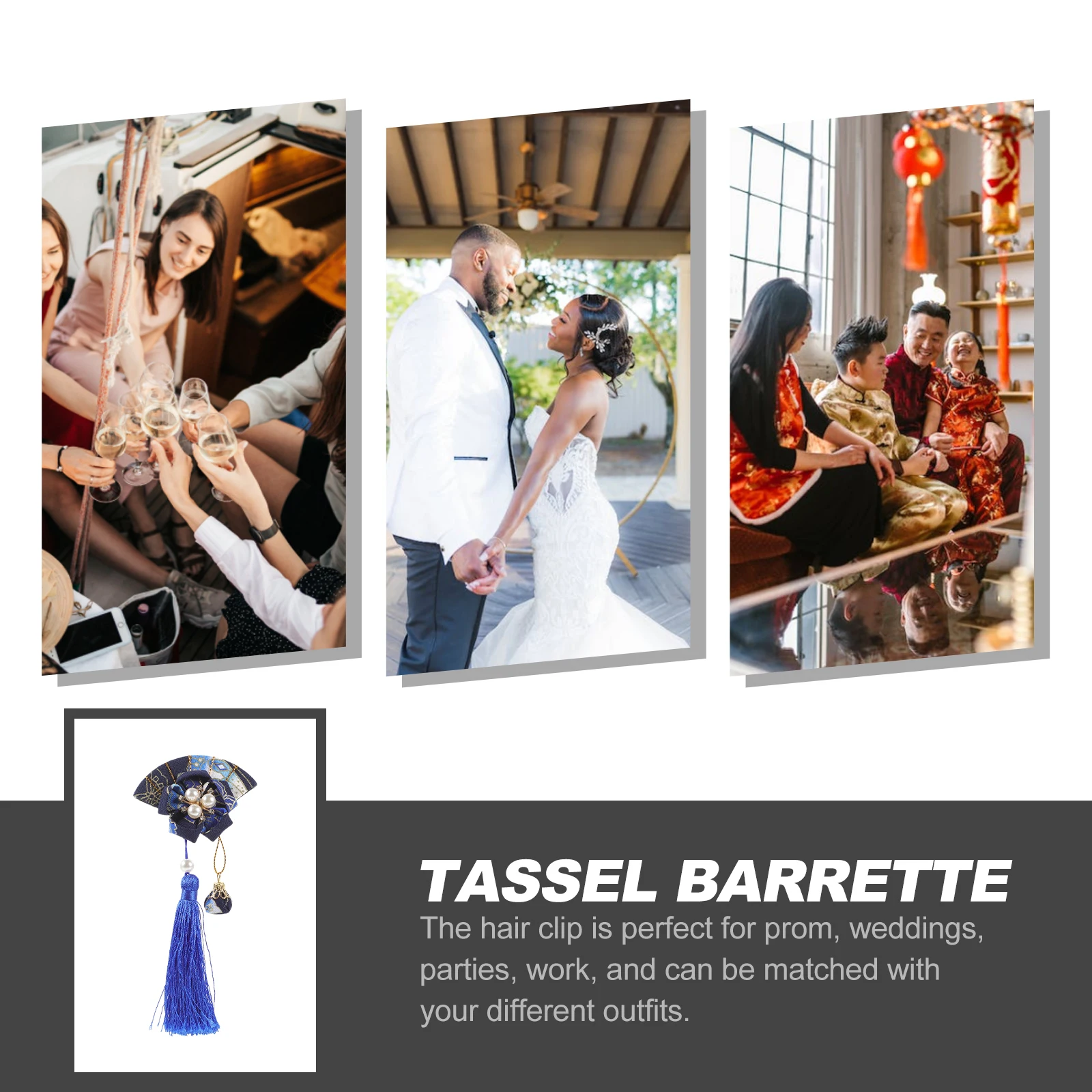 

Tassel Clip Fan Headdress Hair Card Bride Fabric Accessories for Women Japanese
