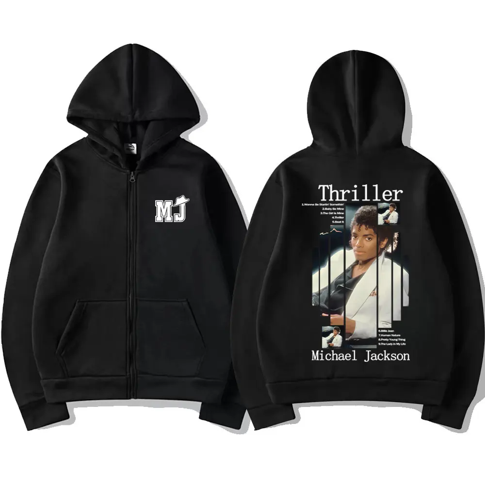

Michael Jackson Thriller Album Graphic Zipper Hoodie Men Women Retro Gothic Rock Zip Up Jacket Men's Oversized Zip Up Hoodies