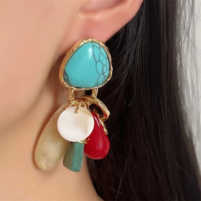 XIALUOKE Vintage Multi-Colored Drop Earrings For Women European American Style Personality Irregular Earrings Accessories