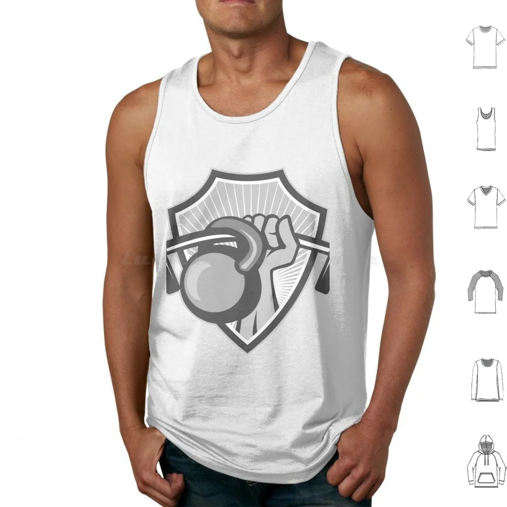 Hand Lifting Barbell Kettlebell Crest Grayscale Tank Tops Vest Sleeveless Hand Lifting Barbell Weightlifting Weights