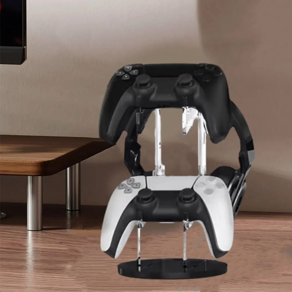 

2-layer Acrylic Gamepad Display Stand Space Saving with Headset Stand Hanger Game Controller Display Stand Clear