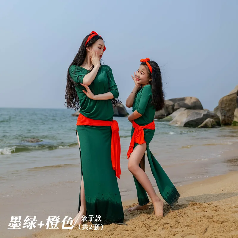 

Parent-child Saidi Belly Dance Dress Women Girl Baladi Oriental Split Robe Head Scarf Waist Band Stage Performance Wear 2026