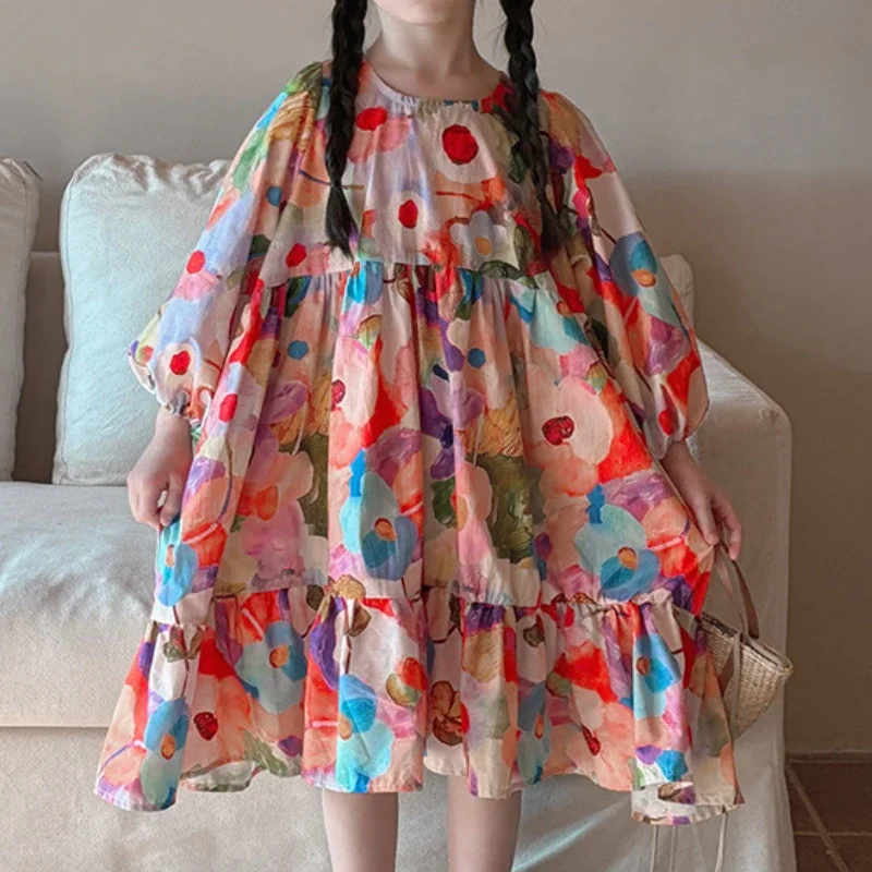 

Long Sleeved Patchwork Round Neck Skirt for Girls' School Opening Ceremony Party Dress Baby Flower Dress Baby Birthday Gift