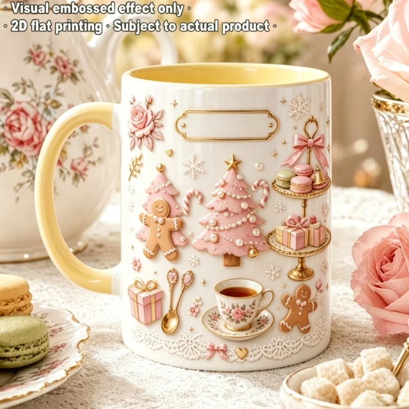 Customizable Christmas Tree Gingerbread Man Flower Design 2D Printed Coffee Mug 11oz Ceramic Cup for Afternoon Tea Picnic Birthd