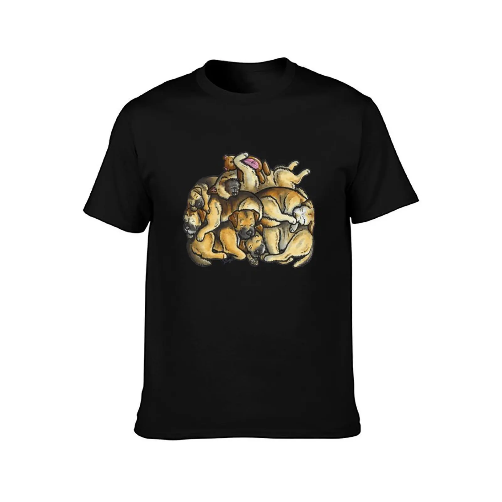 Sleeping pile of Border Terriers T-Shirt, Summer Casual Cotton Tee, Oversized Streetwear Tops, Vintage Graphic Print