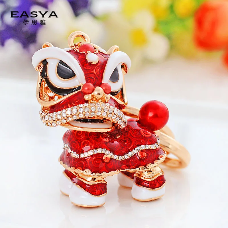 New Popular Chinese Small Gift Creative Keychain Traditional Lion Dance Keychain Eye-Catching Metal Pendant Toy Holiday Gift