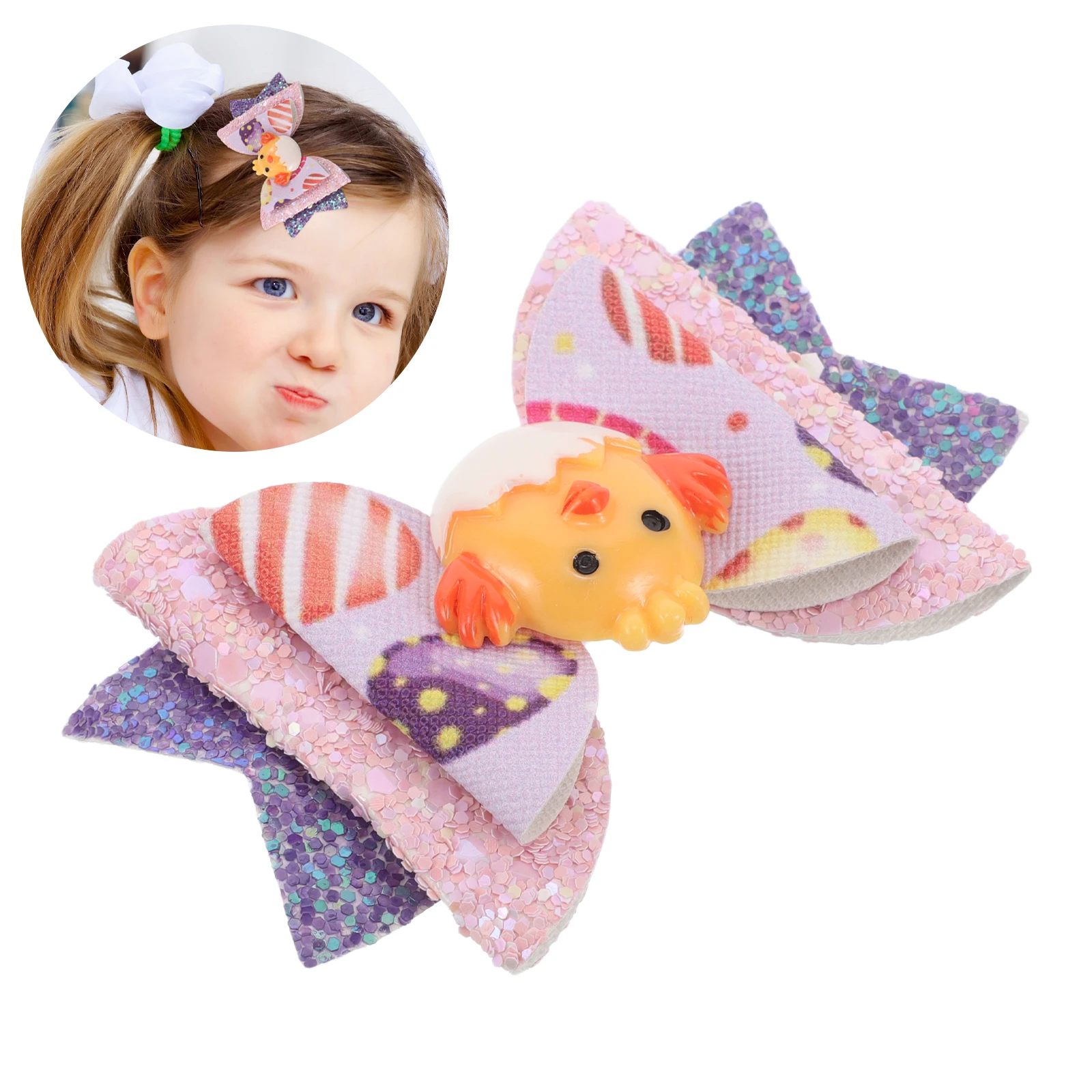 

2pcs Clips Cute Bow Design Easter Party Hair Accessories Bunny Hairpins Glitter Material Easter Costume Hair Decorations