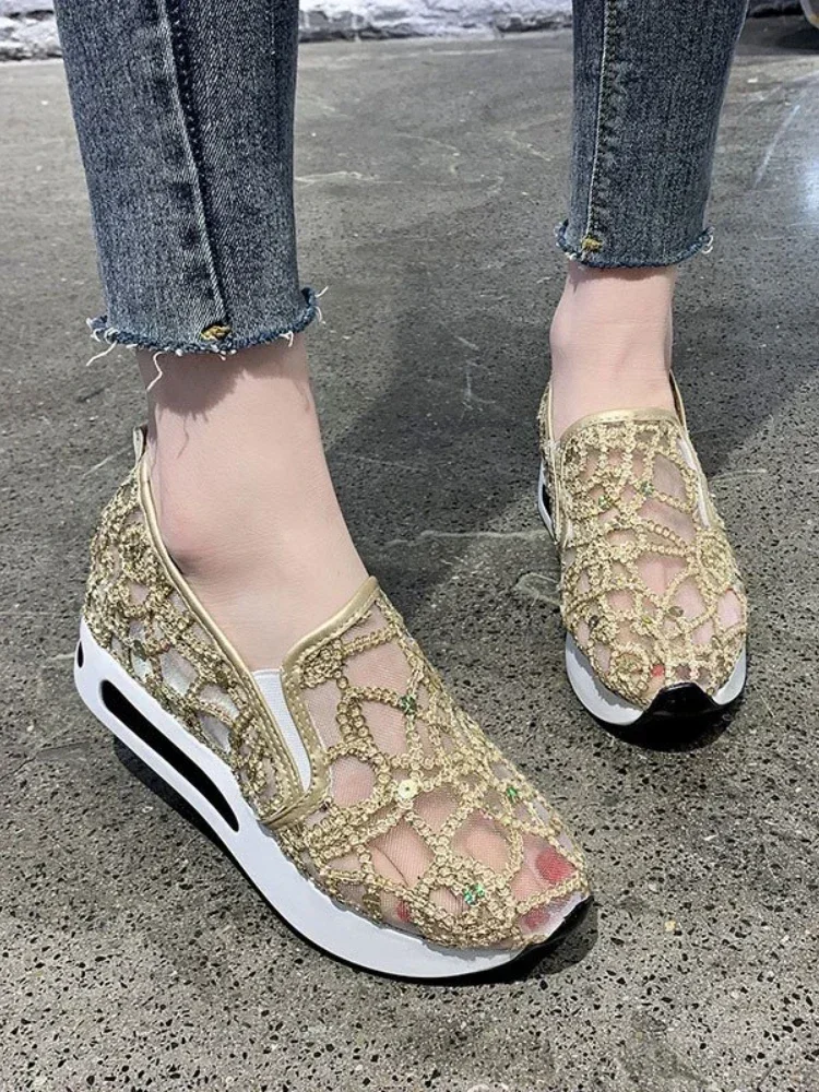 hidden wedge sneakers women gold silver women casual shoes walking summer sneakers on platform shoes zapatillas mujer fvr