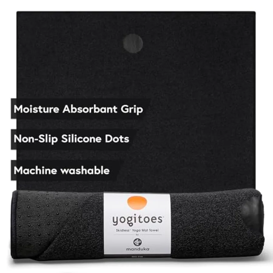 

Yogitoes Manduka Yoga Towel 72 Inch Long Onyx Thin Lightweight Nonslip Quick Dry Hot Yoga Mat Towel with Rubber Bottom Grip Dot