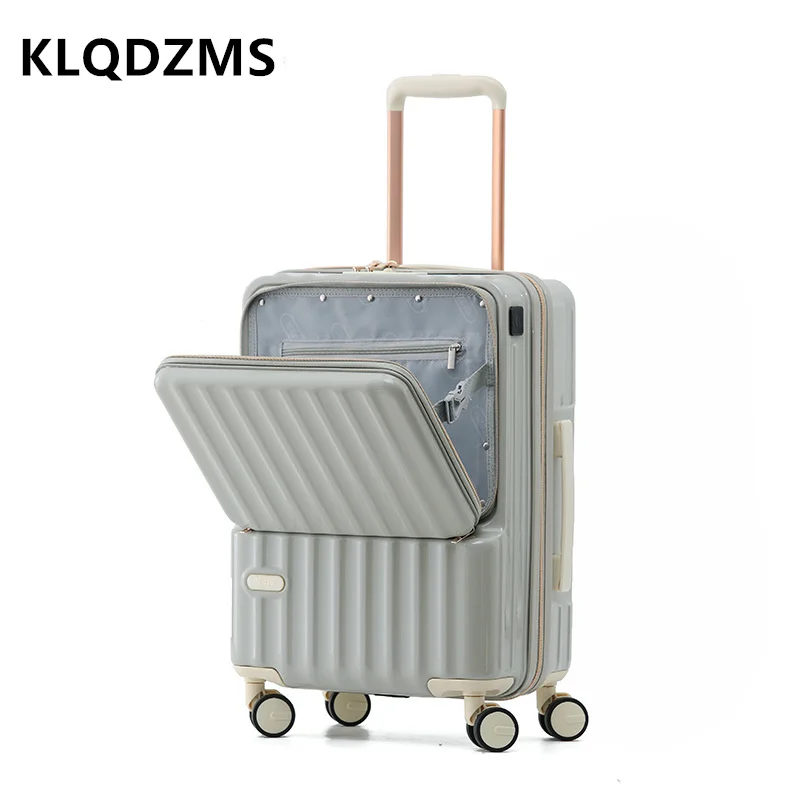 KLQDZMS Ultralight กระเป๋าเดินทางเปิดด้านหน้าแล็ปท็อป Boarding Case 20 "24 นิ้ว PC รถเข็น USB ชาร์จ Cabin กระเป๋าเดินทาง