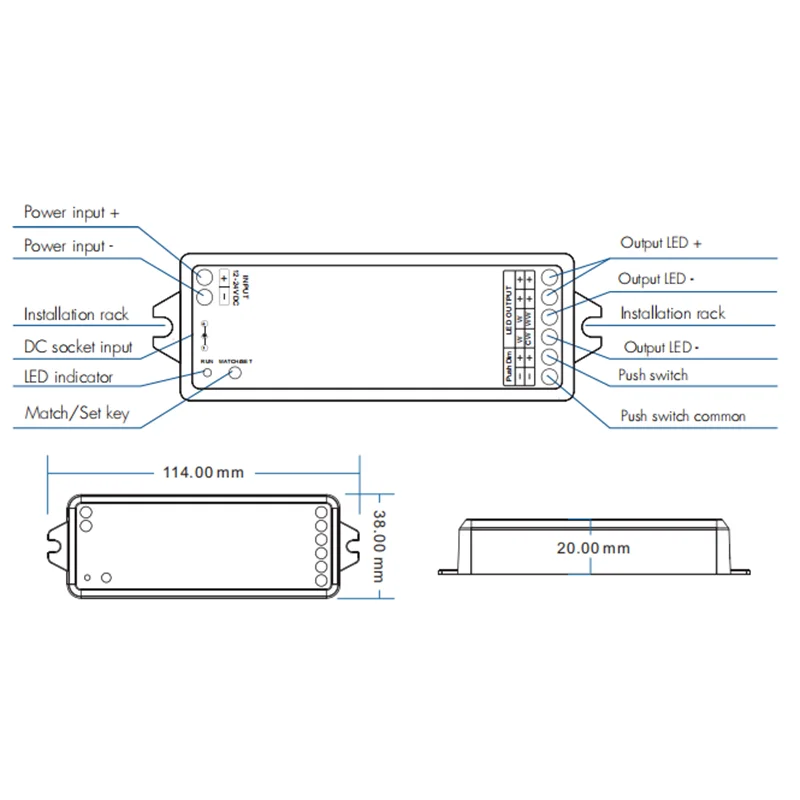 Tuya ZigBee WZ1 LED Dimmer 12-36V DC Smart Life 2 Channels 2.4G RF Wireless Touch Wheel RF Remote Controller LED Strip Control