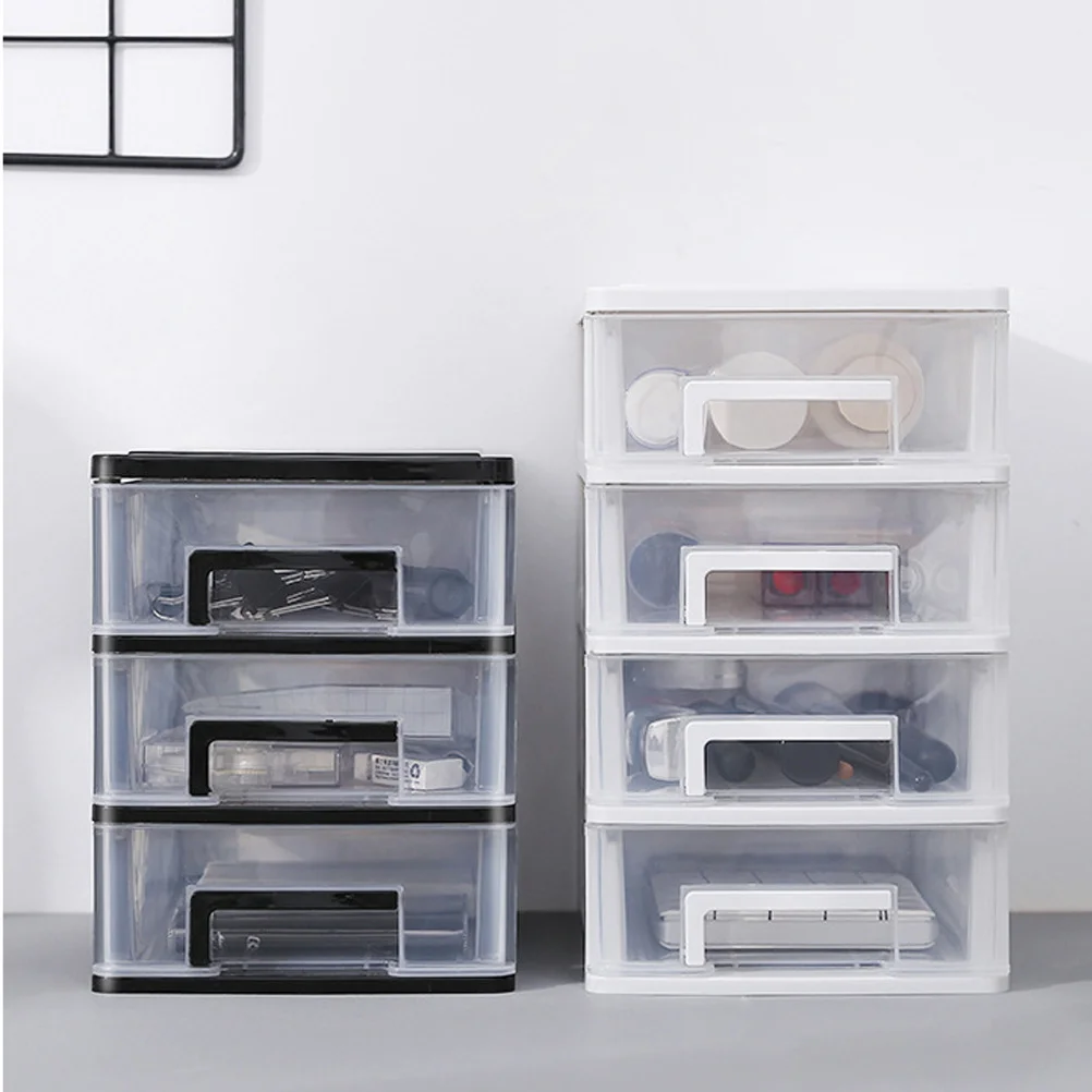

2Pcs 3 Layers Desktop Drawer Storage Box Transparent Plastic Mini Organizer Sundries Holder White Clear