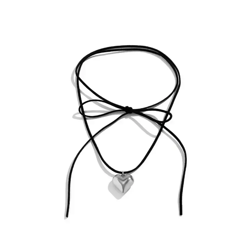 Layered Lace Up Rope Chain with Heart Pendant Necklace for Women Trendy Elegant Choker Necklace 2023 Fashion Jewelry Accessories