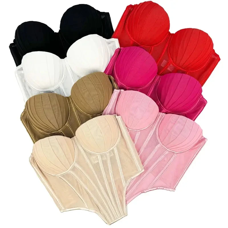 Sexy Pleated Mesh Lady Corset Irregular Design Shell Shape Sweet Bustier Elegant Ballet Like Crop Top Party Events Women Camiso