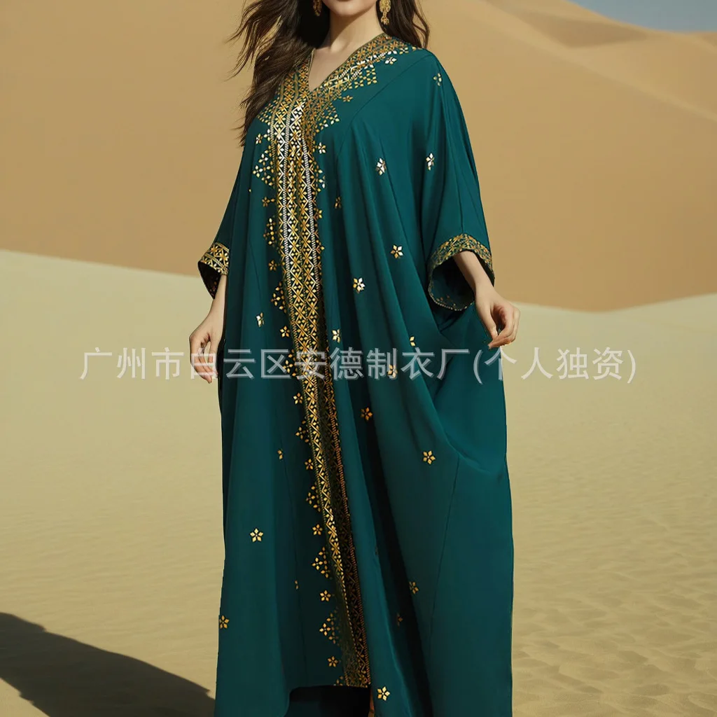عباية إسلامية للعيد فساتين حفلات نسائية قفطان برونزي إسلام رقبة على شكل V فيستدوس المغرب دبي عبايات عربية رداء طويل جلابية رمضان #2