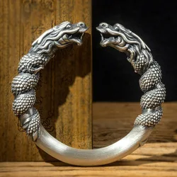 New Vintage Men's Double Dragon Fried Dough Twist Bracelet Personality Hip Hop Open Bracelet Banquet Jewelry Accessories Gifts