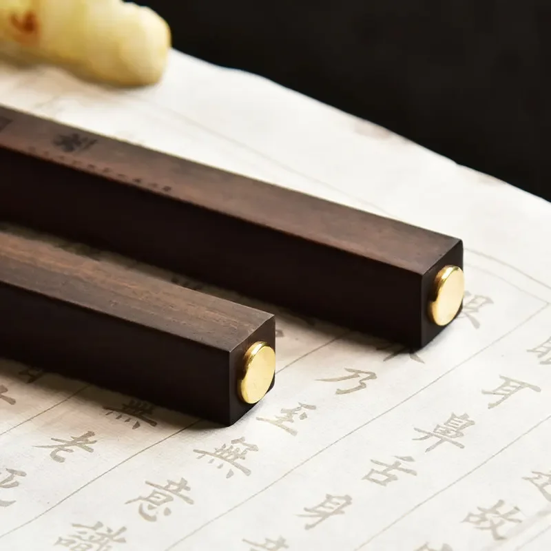 Calligraphy Paperweights Wood Brass Chinese Style Writing Brush Paperweight with Copper Inlay Paper Painting Pressing Supplies