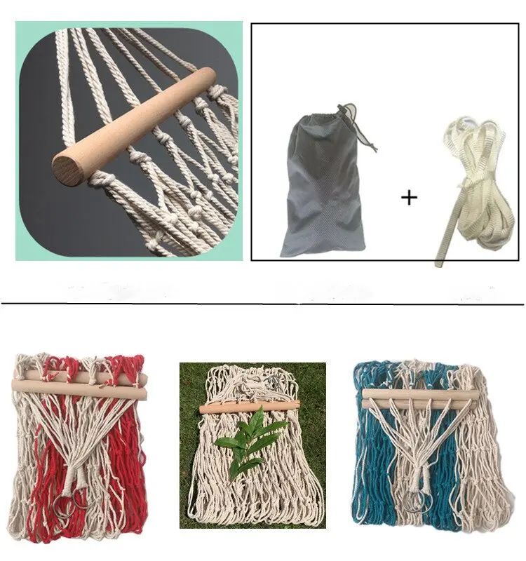 1Pcs Anti-turnover Cotton Mesh Hammock Outdoor Camping Mesh Hammock Short Stick Leisure Mesh Pocket Hammock