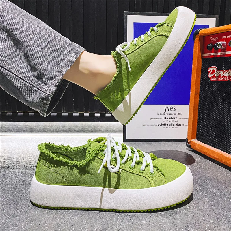 

Men's Korean Harajuku Style Lace Up Vulcanized Shoes Student Casual Canvas Sneakers Shoes
