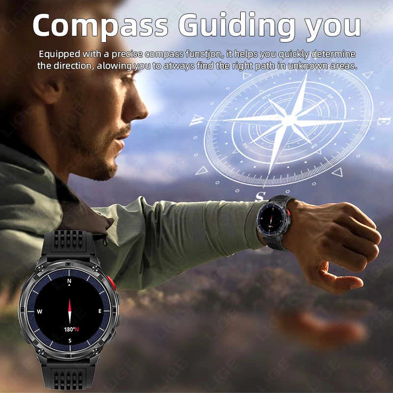 1100mAh Battery Smart Watch Compass IP68 Waterproof Sports tracker Outdoors Military Smartwatches LED Flashlight 170+Sport Modes