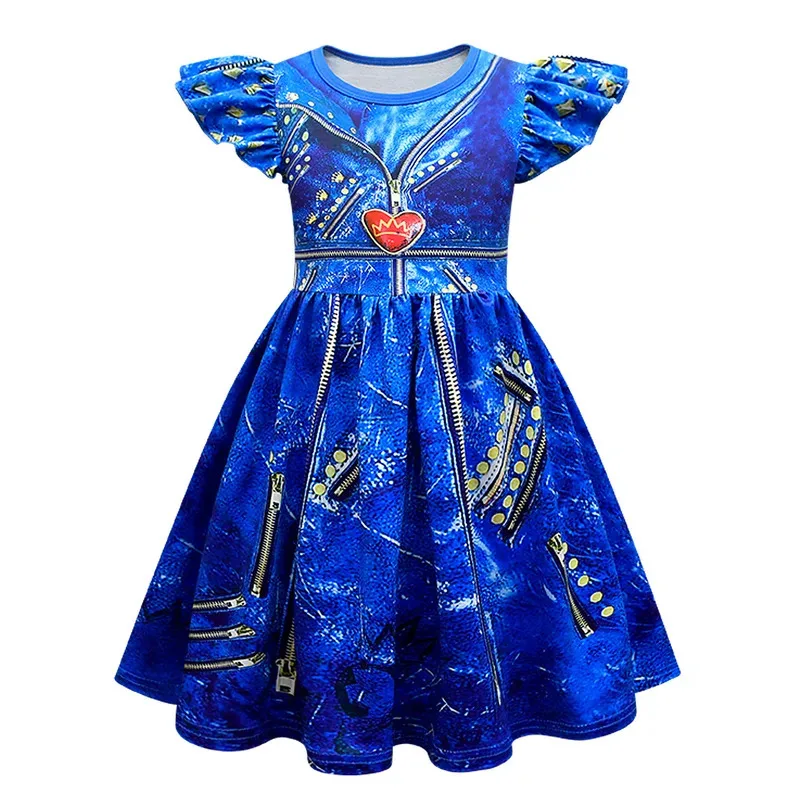 111 www Cartoon Descendantsed Baby Girls Dresses Kids Mal Evie Clothes Cosplay Costume Children Fly Sleeve Casual Dress Summer O