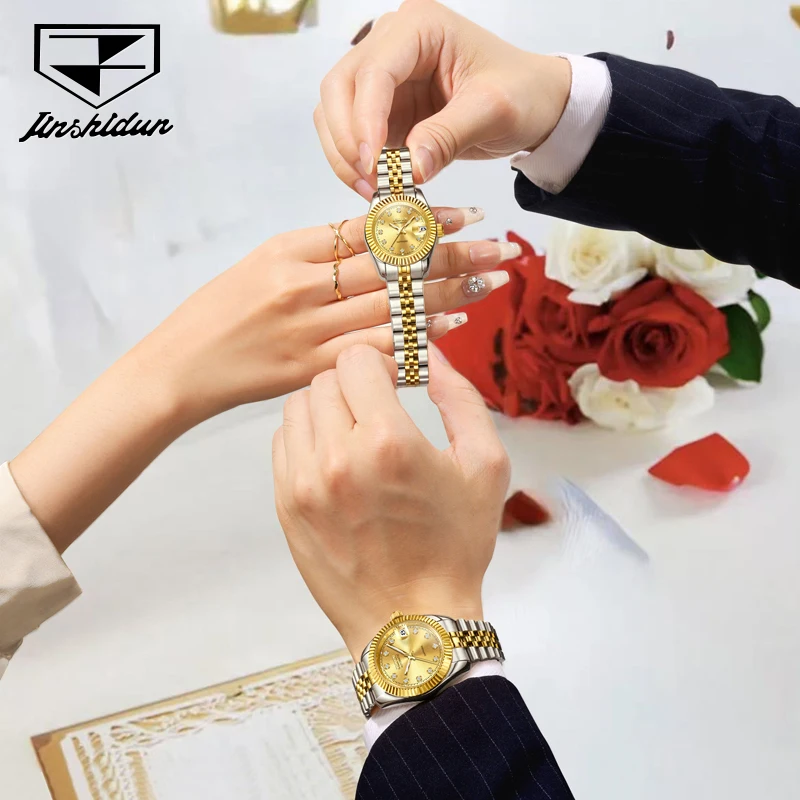 JSDUN 8737 ساعات ميكانيكية أوتوماتيكية للأزواج ساعة أصلية فاخرة للرجال والنساء