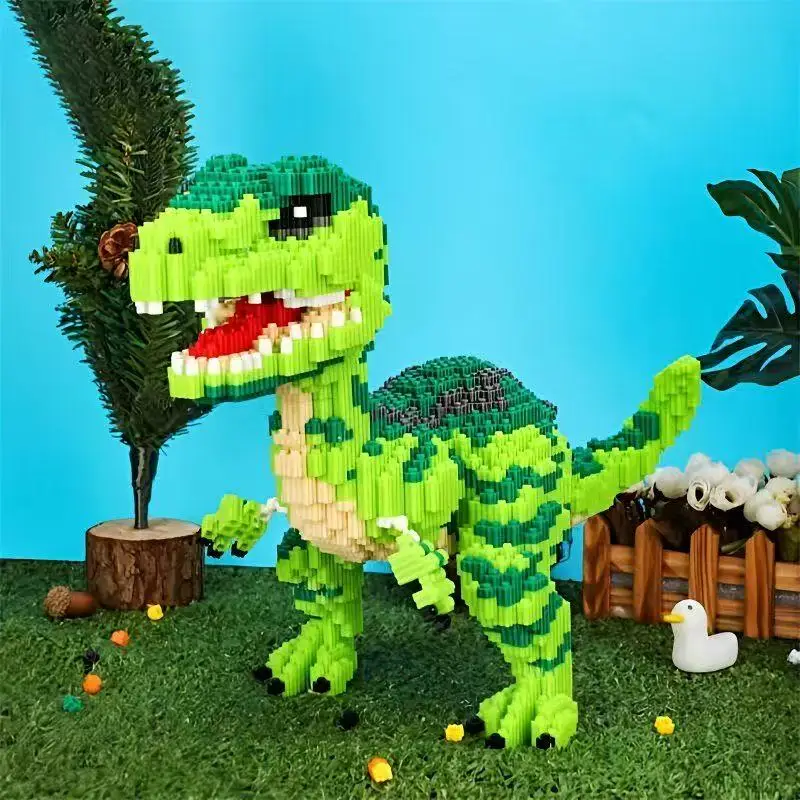 3758 Green Dinosaur Building Blocks, Company Reception Desk, Living Room and Study Room Decorations, Holiday Gifts, School Rewards, Christmas Eve Gifts, Christmas Gifts