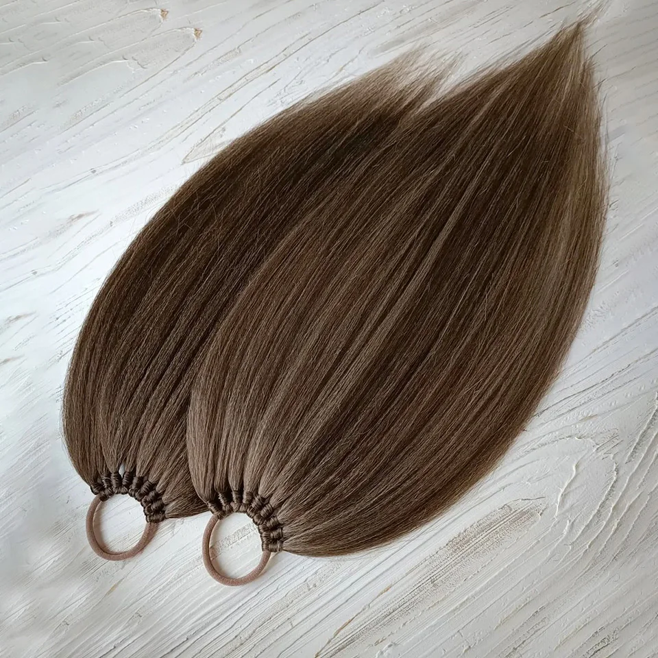 Extensões de cabelo de rabo de cavalo sintético reto, cabelo natural, cauda falsa para mulheres, rabo de cavalo, rabo de cavalo falso, branco e preto