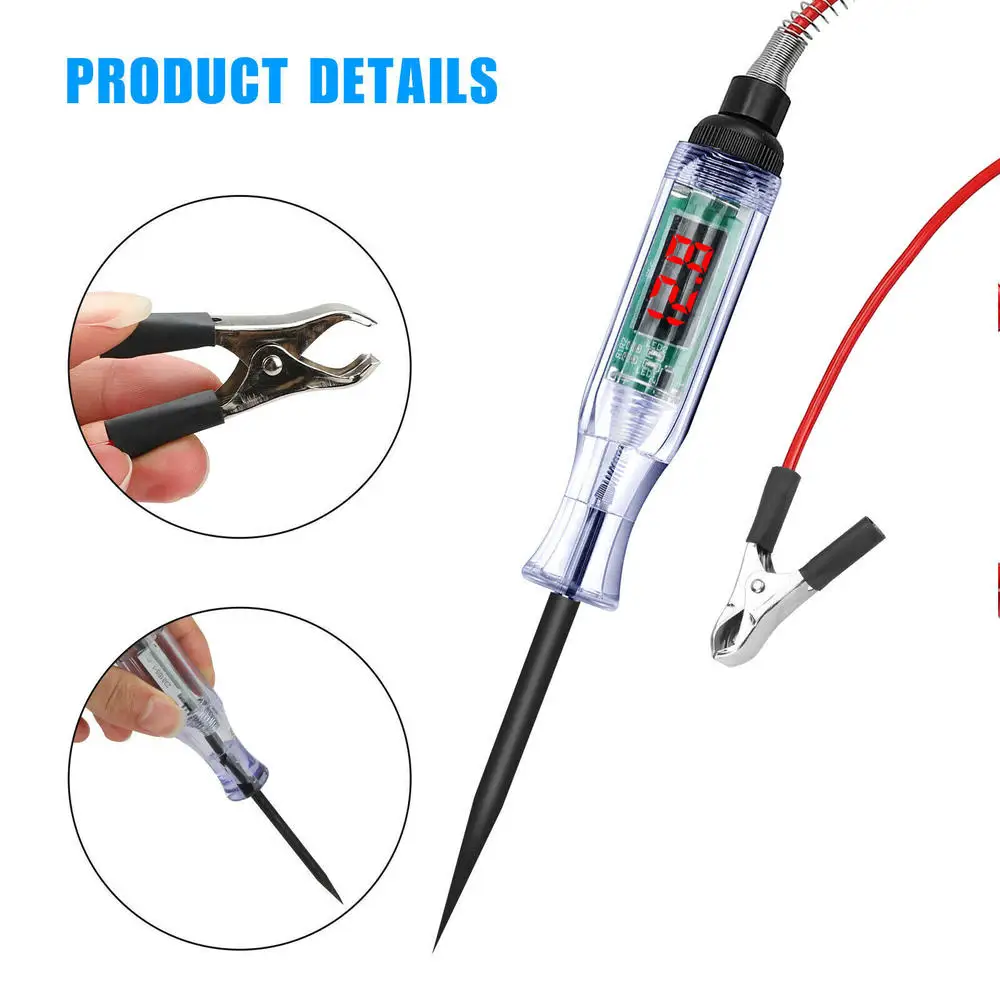 6/12/24V Car Circuit Tester Pen Retractable Spring Wire Digital Electric Circuit Tester Voltage Test Pen Car Diagnostic Tools