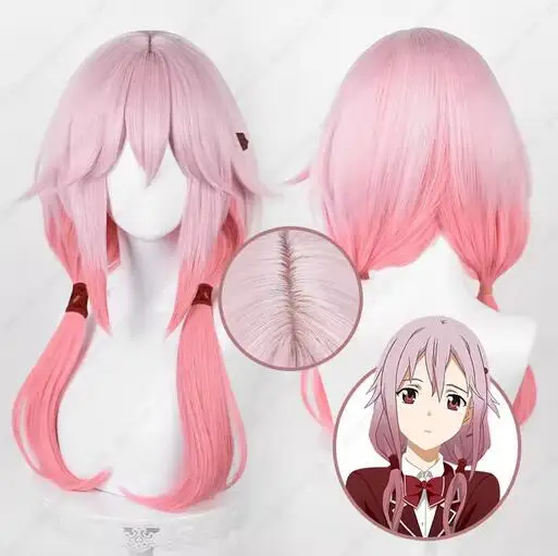 Anime Yuzuriha Inori Cosplay Wig 60cm Long Pink Gradient Wigs Heat Resistant Synthetic Hair Simulated Scalp Wigs