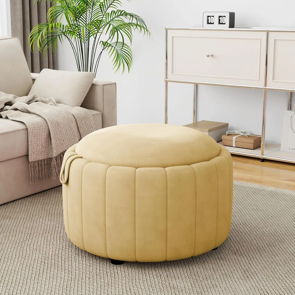 30-inch Round Velvet Ottoman with Flip Top Tray, Modern Storage Coffee Table for Living Room