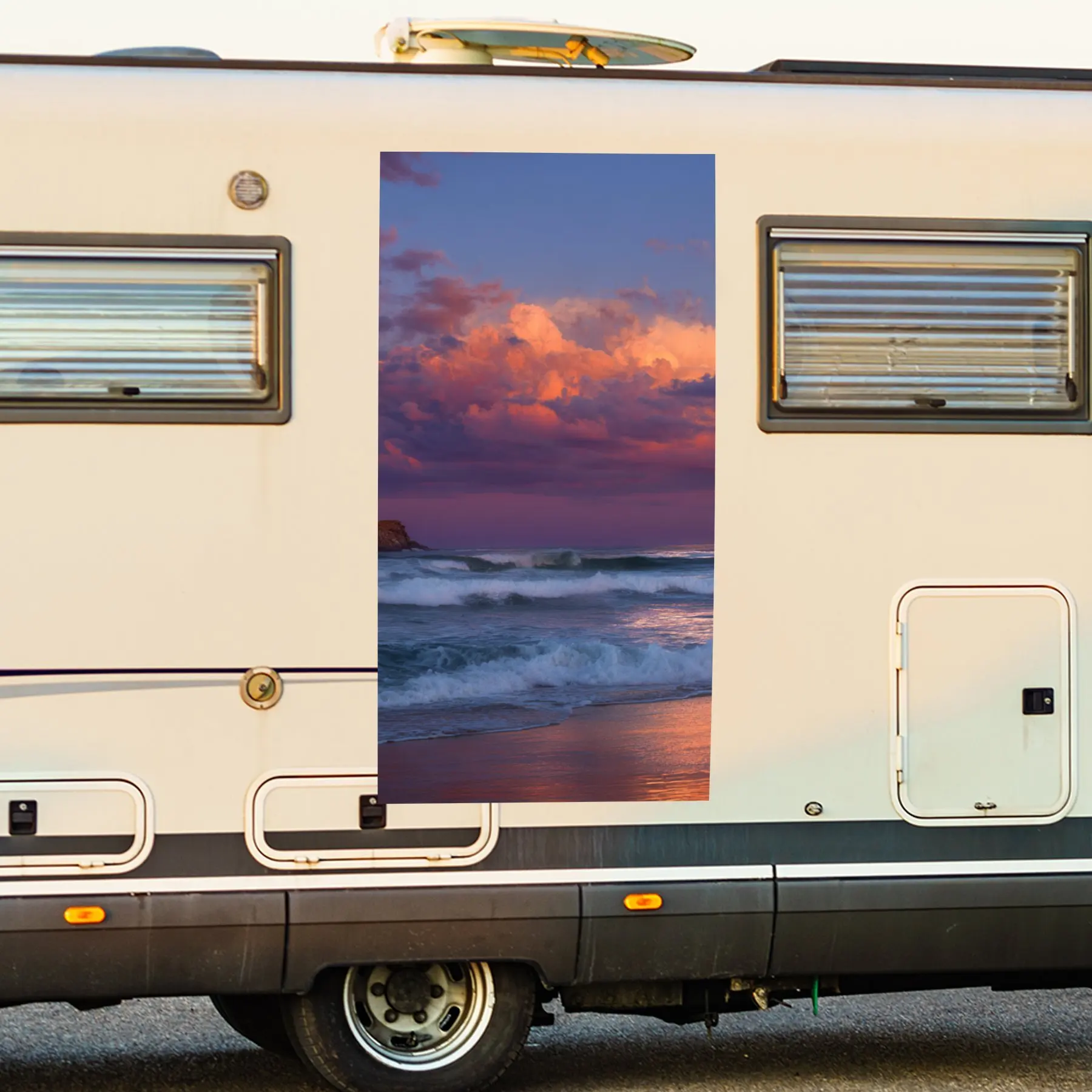 

Виниловая наклейка «Пляж и восход луны» для двери автомобиля на колесах, водонепроницаемые самоклеящиеся виниловые наклейки, защита автомобиля, украшение