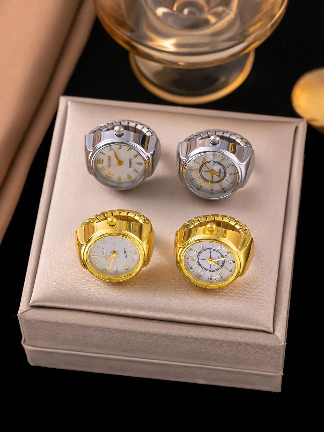 

Часы-кольцо из нержавеющей стали золотистого/серебристого цвета с цифровым циферблатом, повседневные кварцевые наручные часы для ежедневного ношения