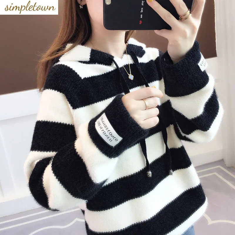 Thickened Sweater Women\'s 2023 Autumn/Winter New Long Sleeved Korean Edition Loose and Lazy Fashion Knitted Sweater