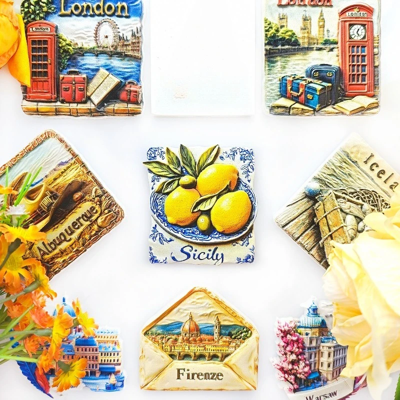 Sicilian Ceramic Plate Fridge Magnet - 3D Italian Souvenir Hand-Painted Majolica Decor Unique Mediterranean Gift