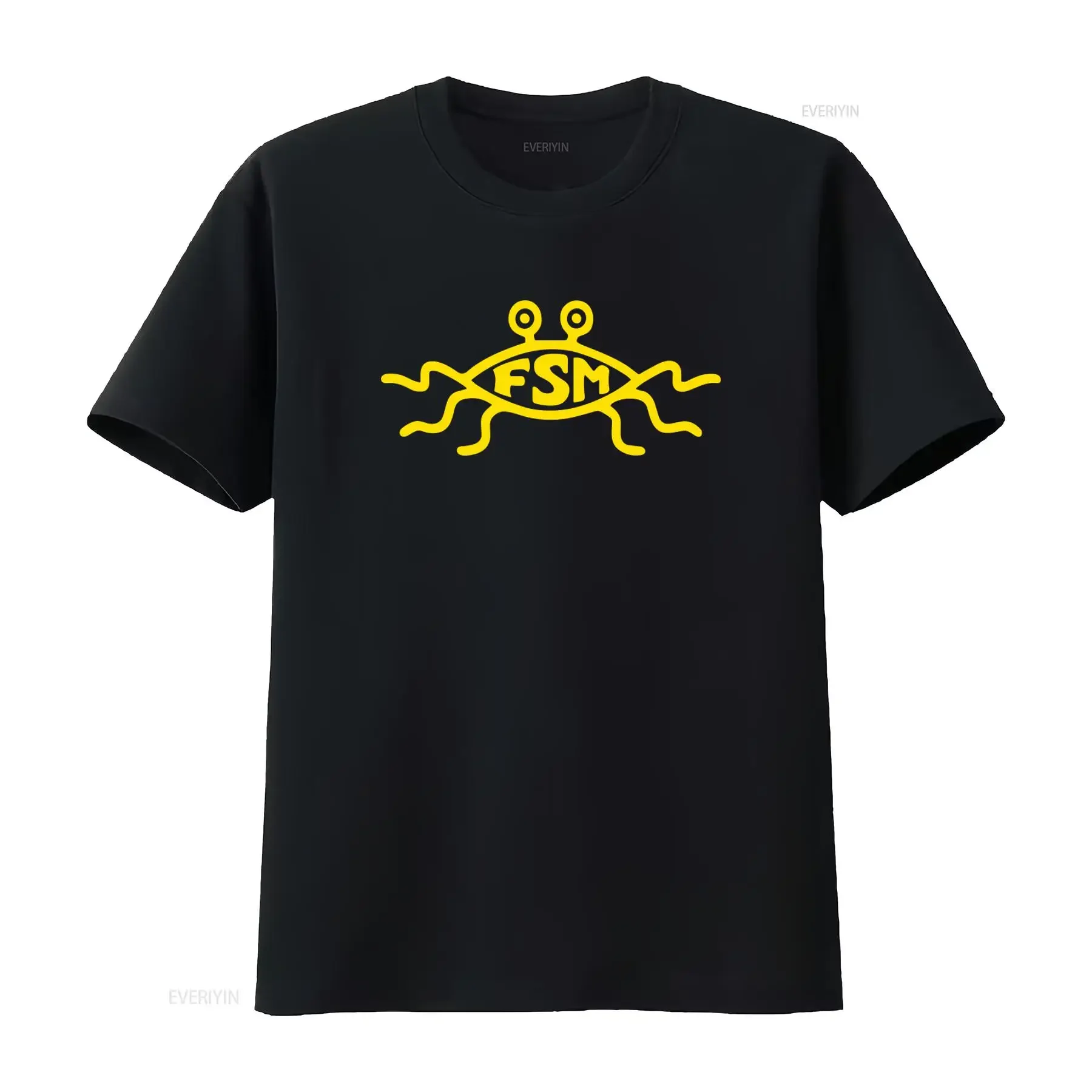 Mens The Flying Spaghetti Monster T Shirt FSM Size up to 5XL Yellow Print Casual vintage Washed Soft streetwear Stylish