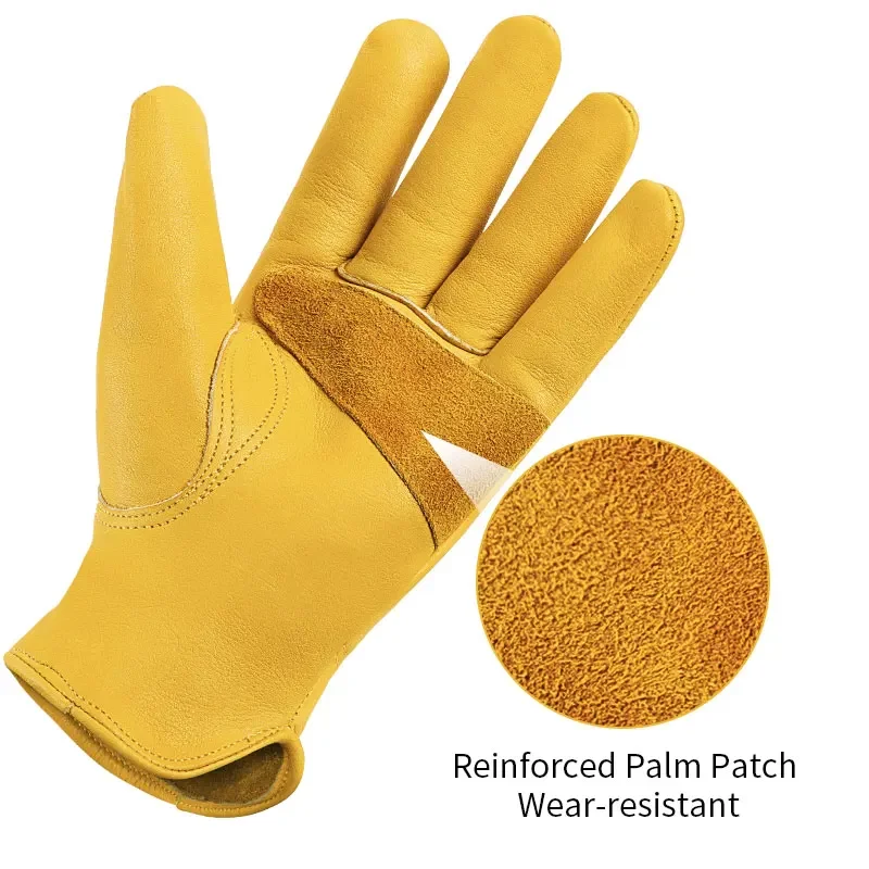 Leather Work Gloves Men Mechanical Gardening Farm Safety Heavy Duty Work Wood Working Driving Riding Yellow Gloves