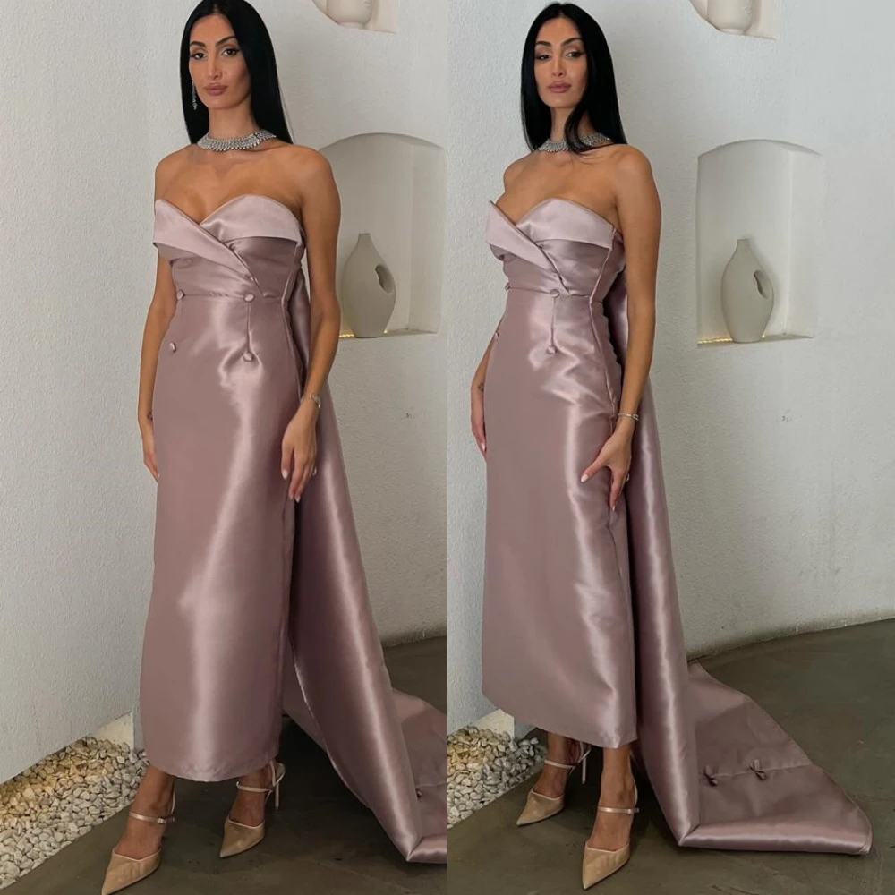 

Customized Luxury Satin Evening Dress Exquisite Sweetheart Prom Dresses Temperament Sweep Train Bow Special Occasion Gowns