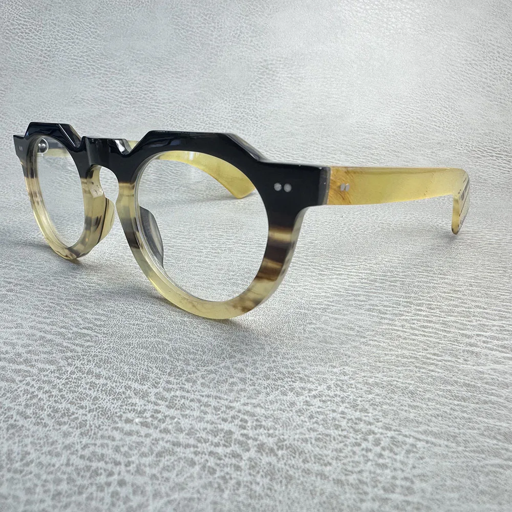 

Оправы для очков, уникальные винтажные ретро очки большого размера, оптические линзы, очки ручной работы с медовым черным рогом, мужские оправы для очков для чтения