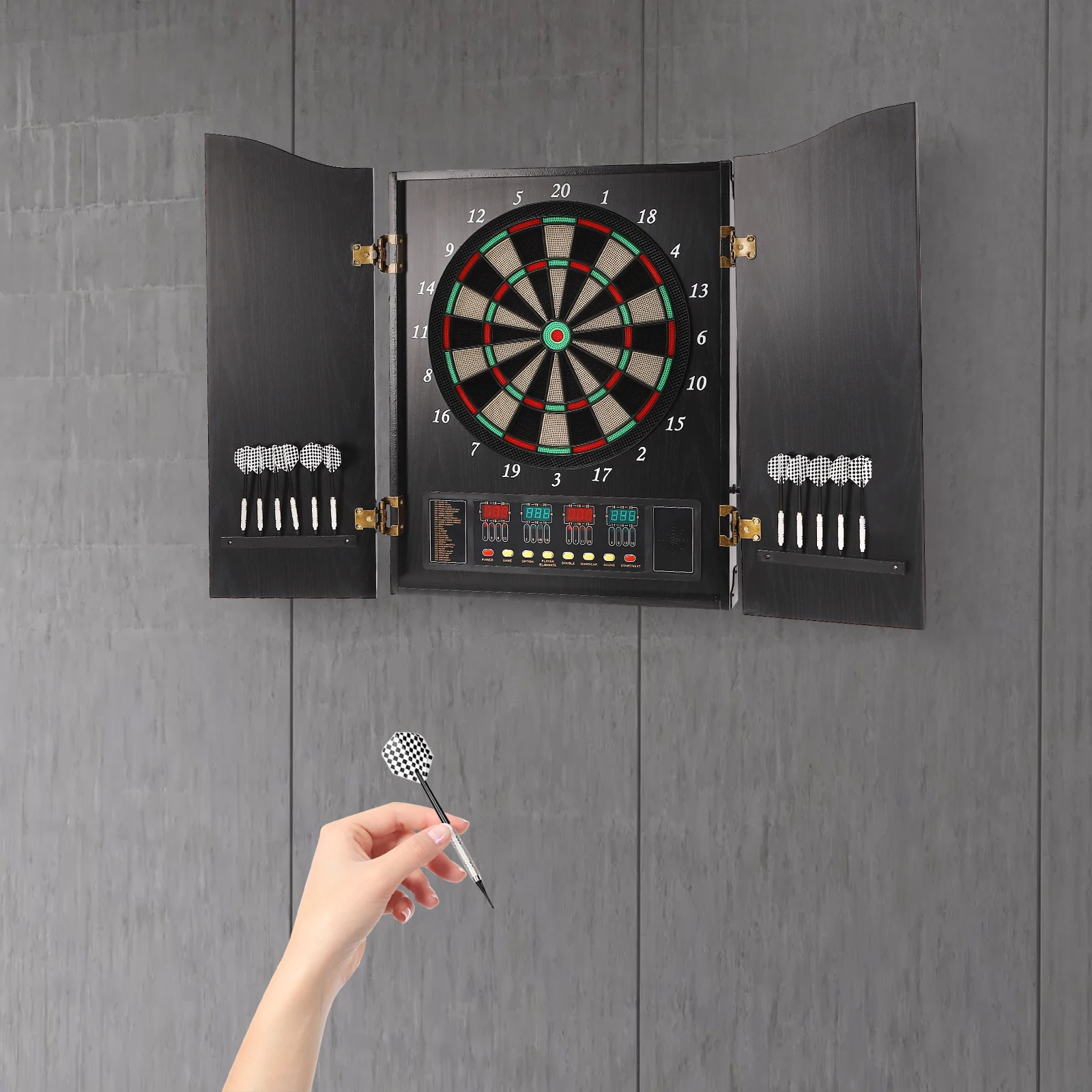 

Electronic Dart Machine, Decorative Dartboard Cabinet Set, Dartboard Cabinet