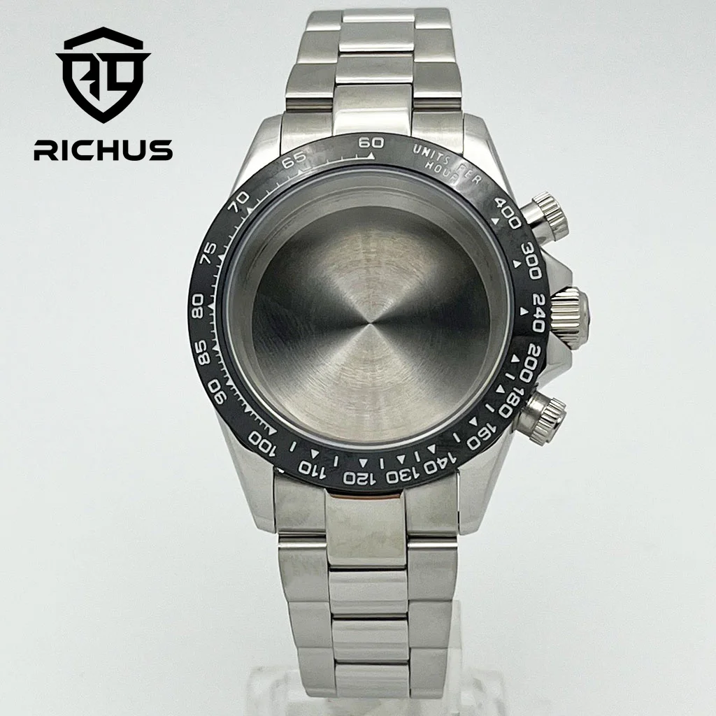 

RICHUS VK63 Watch Case 39mm Silver rose gold Gold Watch Case Mineral Glass With Strap Fit VK63 Quartz Movement