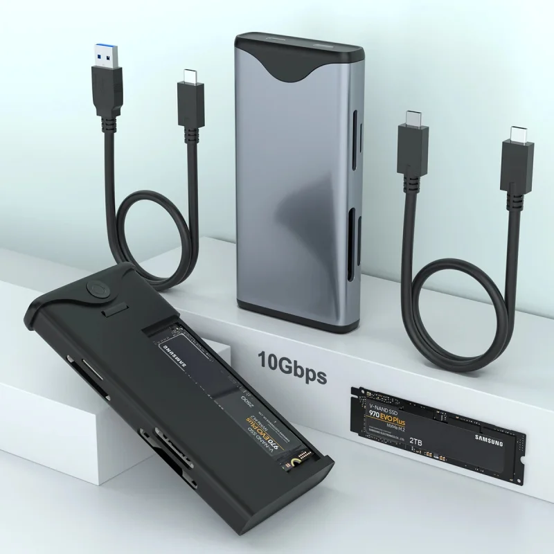 10Gbps CFexpress Adapter NVMe SSD Enclosure USB-C with SD TF Card Reader for Type-A/B