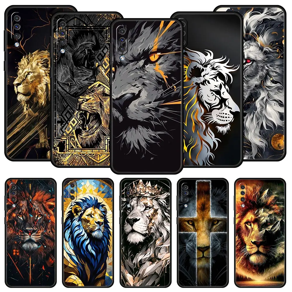Cross Pattern Bicolor Lion Phone Case for Samsung Galaxy A56 A36 A26 A16 A34 A24 A42 A22 A20 A12 A40 A30 A10 5G Soft TPU Cover