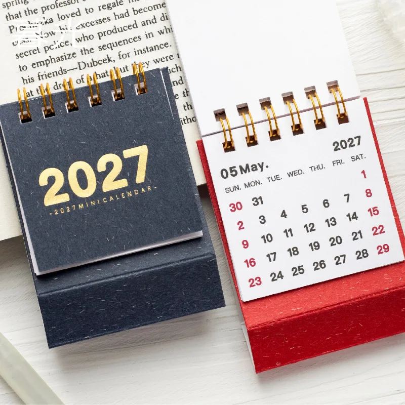 2027 Vintage Navy Blue Mini Desk Calendar Simple Countdown Planner Notepad Creative Office Table Ornament Small Gift