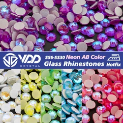 VDD SS6-SS30 Hot-Fix New Neon AB Color Glass Rhinestones Crystal Flatback Strass Stones For Garment Dress DIY Crafts Decoration